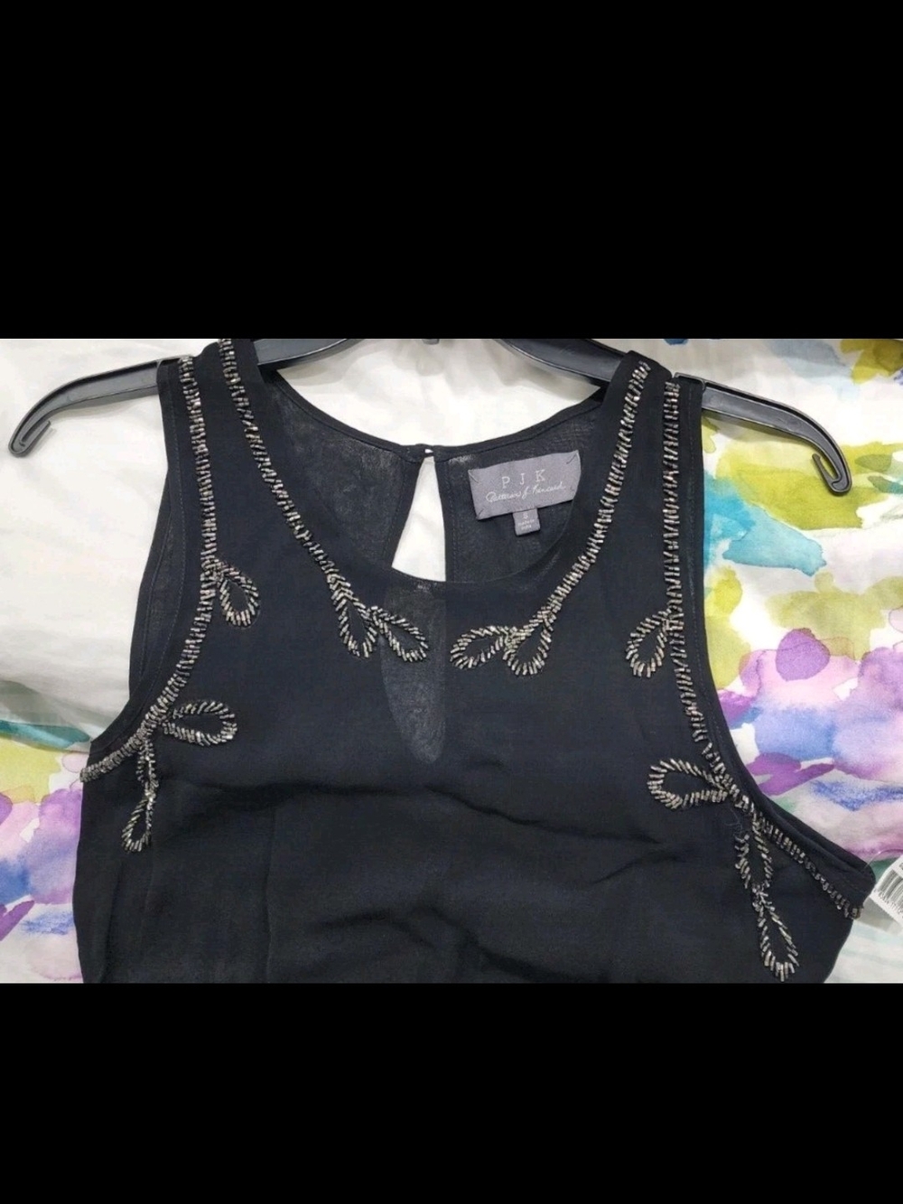 Designer PJK Patterson J Kincaid Beaded Black High Low Dress Size Small